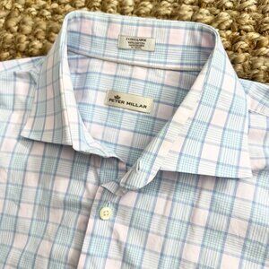 Peter Millar Men's Extra Large XL 100% Cotton Long Sleeve Button-Up Shirt Blue P